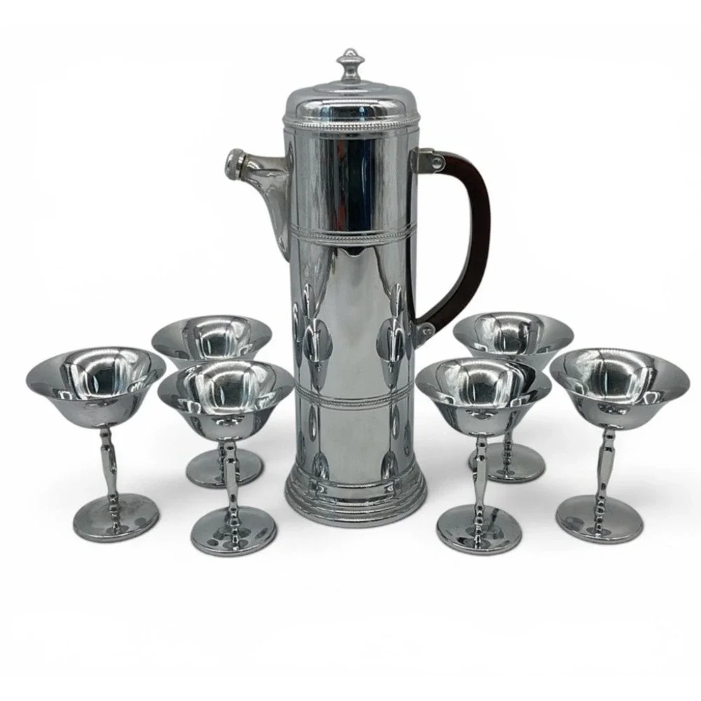 Cocktail Shaker Farber Bros. Krome-Kraft Bakelite Handle 6 Chrome Cocktail Glass